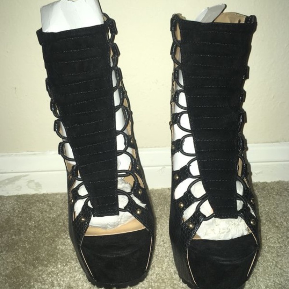 Saber Black Ankle Platform Stilettos